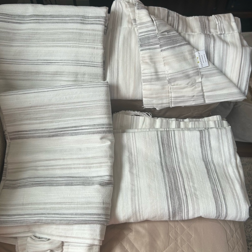 Threshold Neutral Striped Window Panels in Ivory and Gray